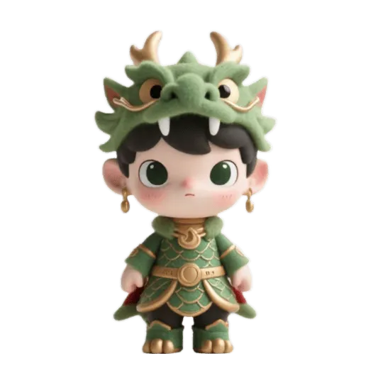 Chibi sárkányharcos fiú, zöld plüsssárkány-kapucni, pikkelyes páncél