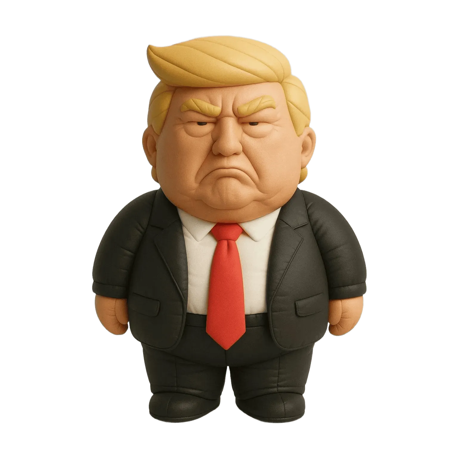 Chibi businessman figure, blonde hair, black suit, red tie, stern expression