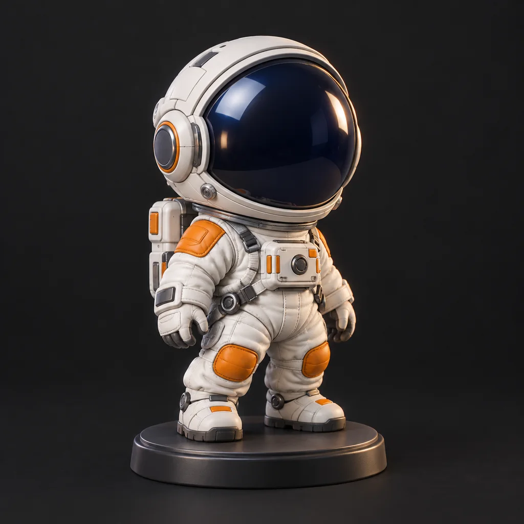 Modelo de juguete de astronauta chibi con base integrada, listo para una impresora Bambu Lab