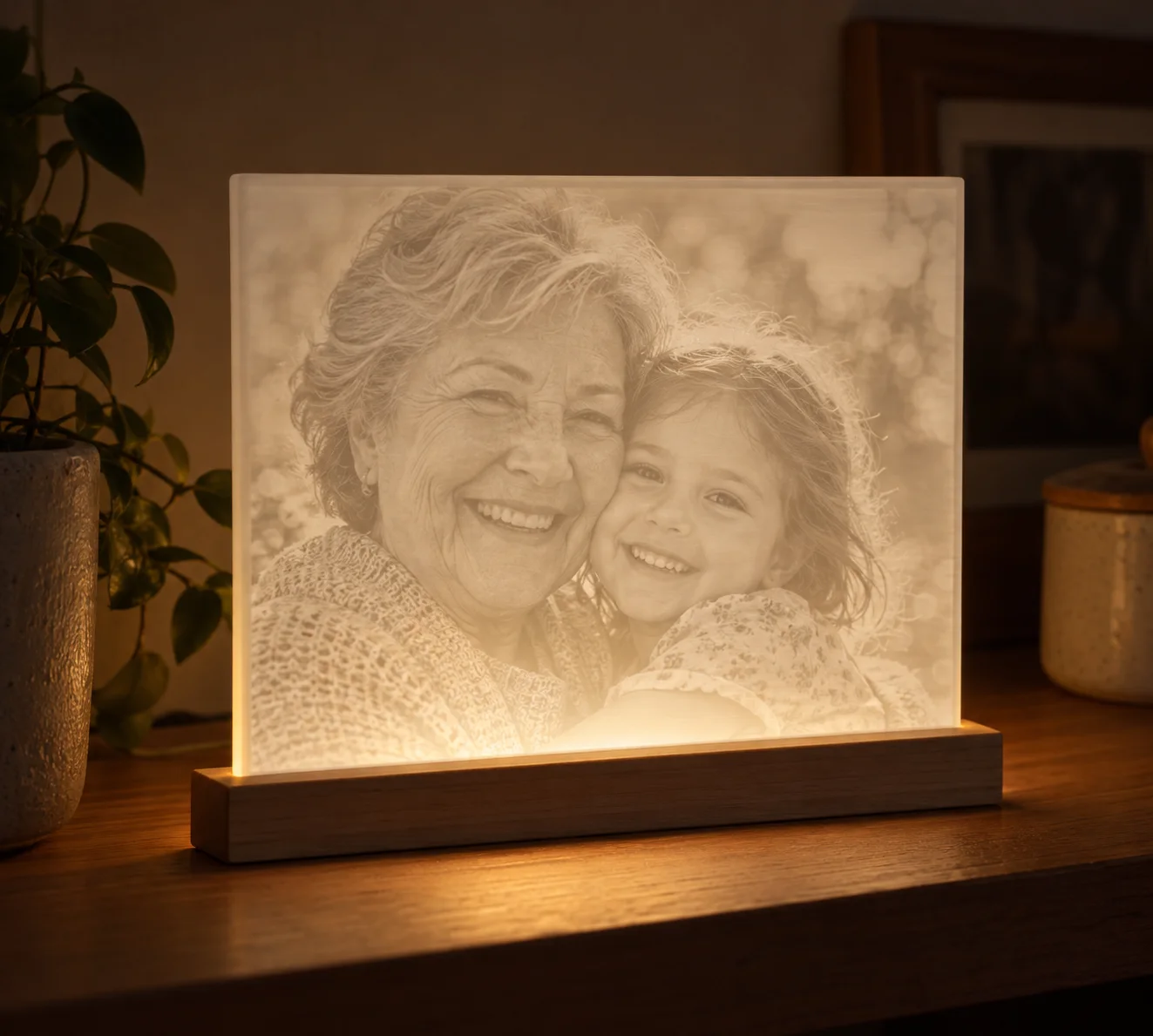 Lithophane in 3D có đèn nền, hiển thị ảnh gia đình