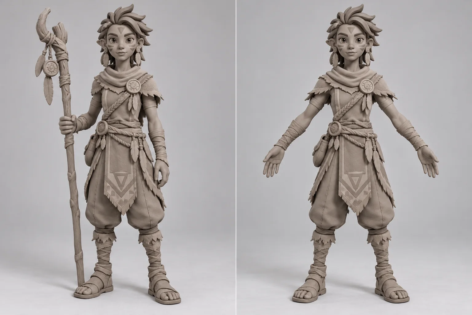 Personnage en pose contre le même personnage en pose en A pour le rigging