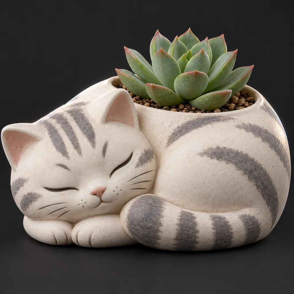 Portavaso a forma di gatto generato come modello 3D stampabile