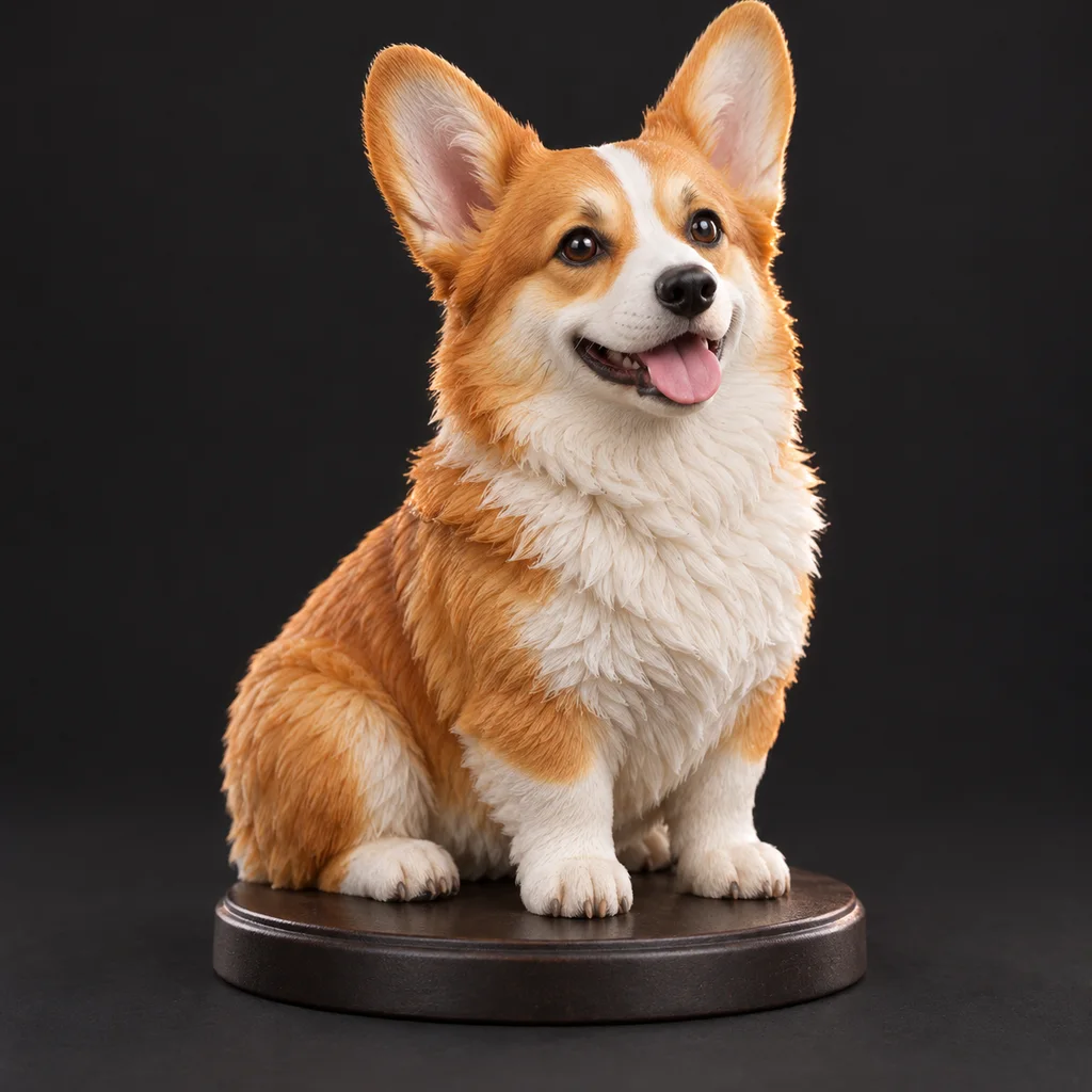 Telefonos fotóból készült ülő corgi kedvencfigura