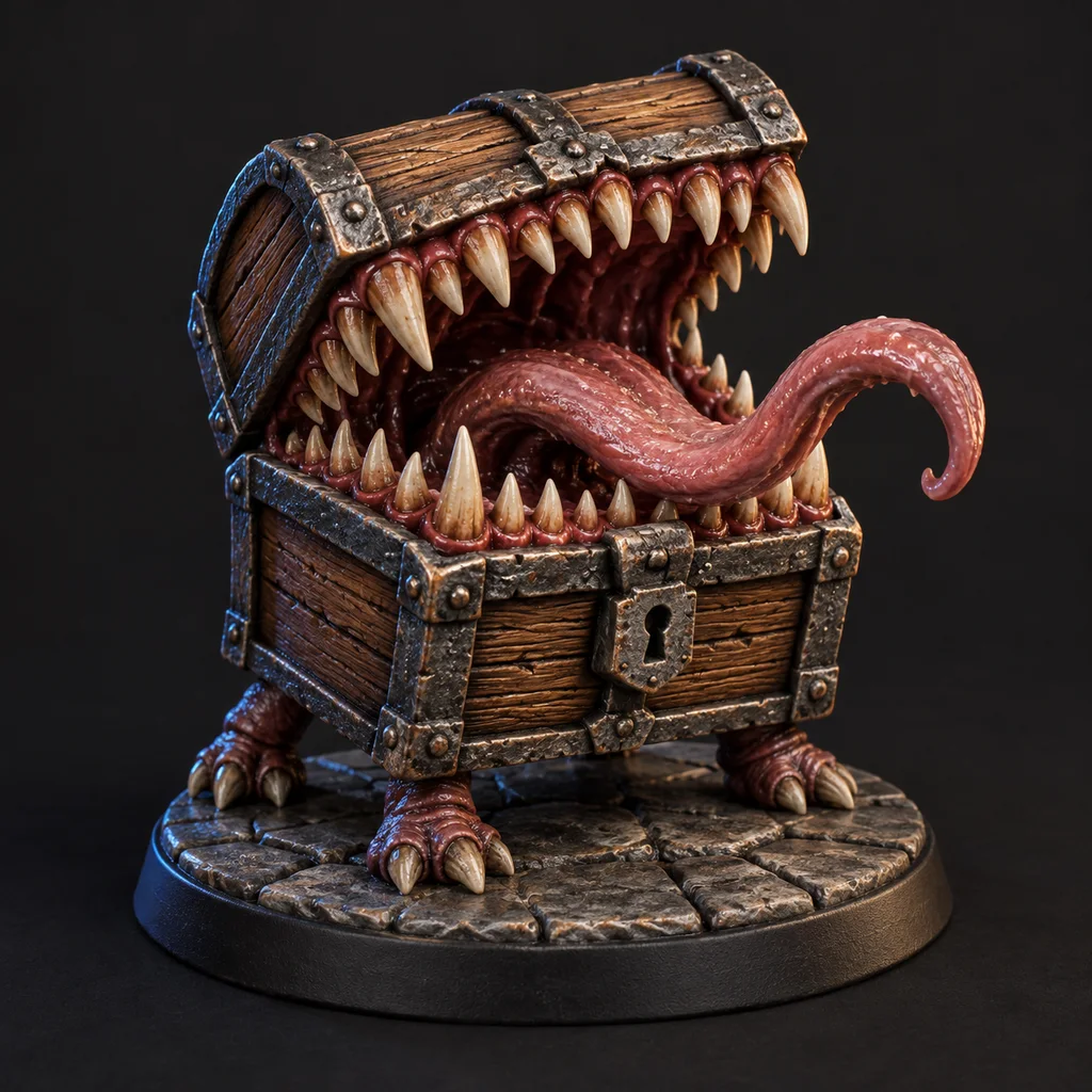 Schatztruhen-Monsterminiatur für Tabletop-Dungeonspiele