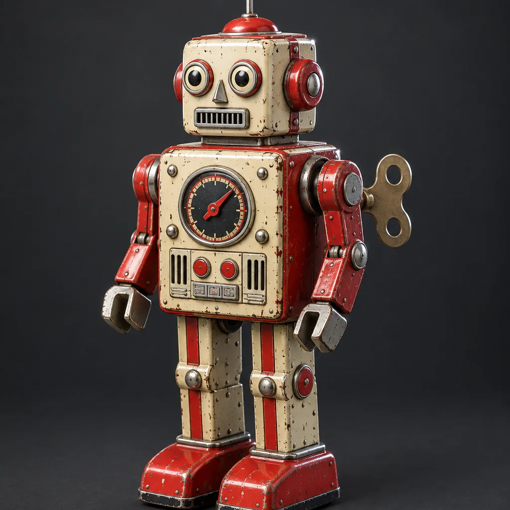 Retro-Blechroboter, mit Text-zu-3D erstellt