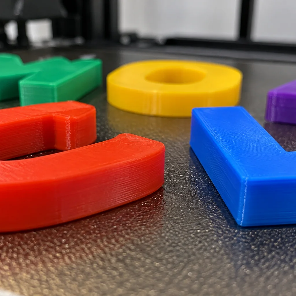 Щойно надруковані 3D-літери на платформі принтера