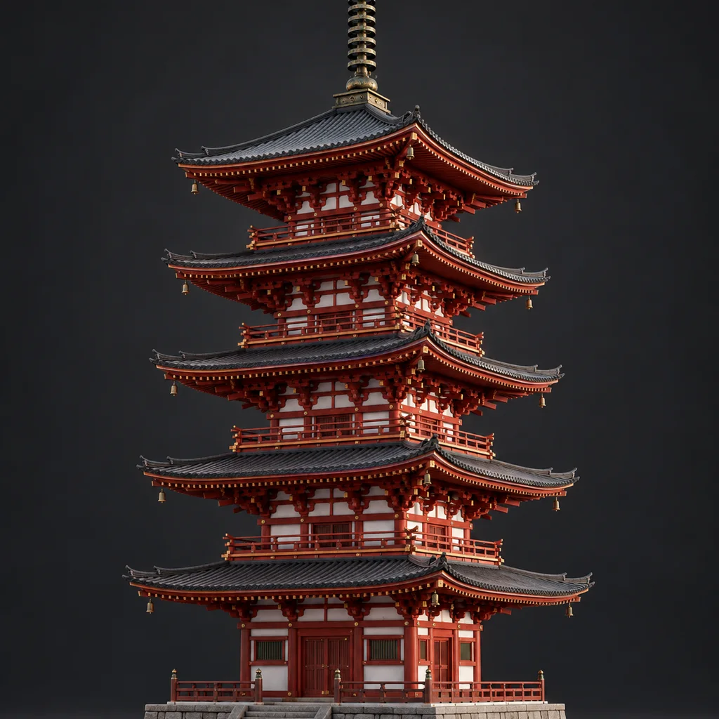 โมเดลอาคารเจดีย์ 3D ห้าชั้นพร้อมหลังคาซ้อนชั้น