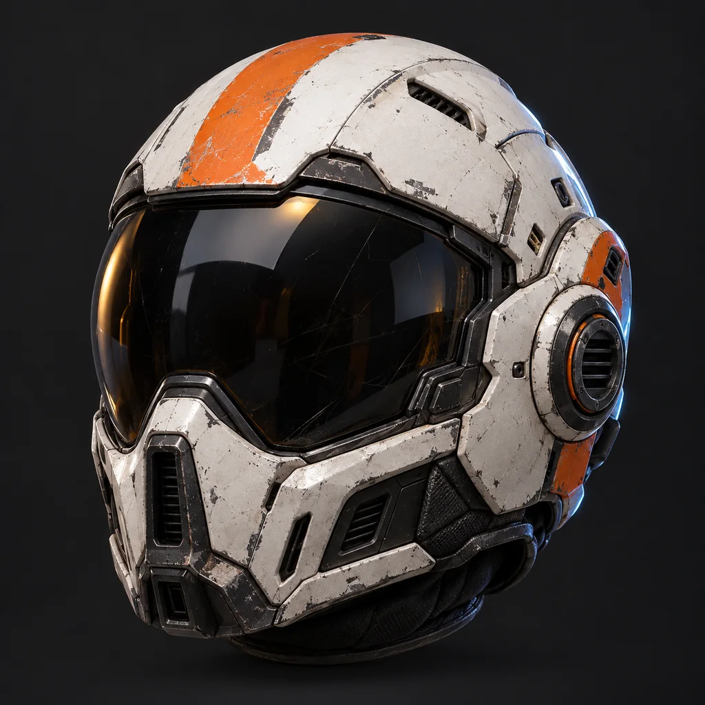 โมเดลหมวกเกราะไซไฟแบบฮาร์ดเซอร์เฟซ มีเส้นแบ่งแผงสำหรับ Blender