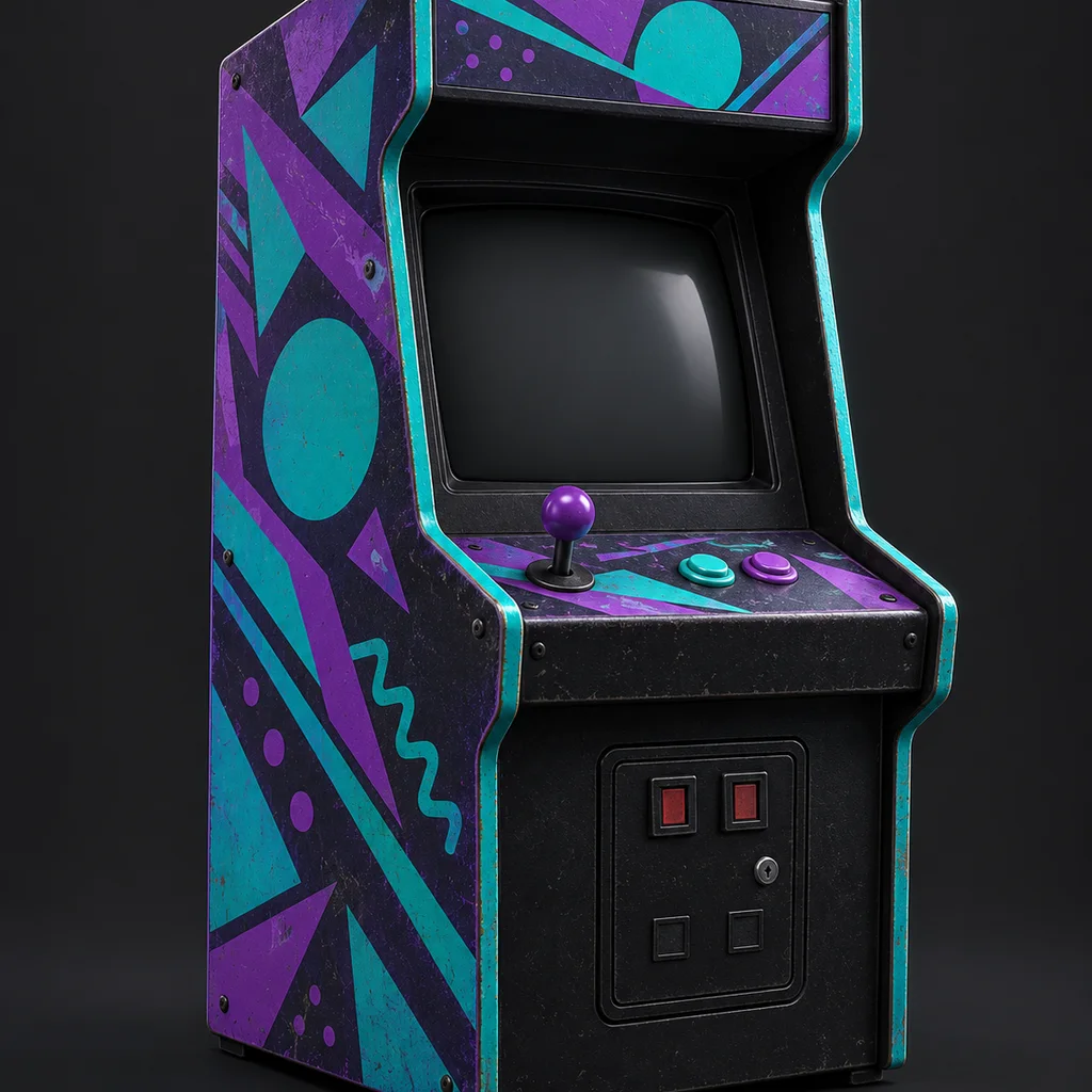 Asset retro arkádového automatu vygenerovaný pro scénu v Godot