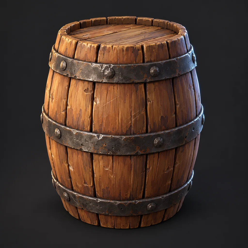 Fa hordó 3D-játékelem Unity-játékszinthez