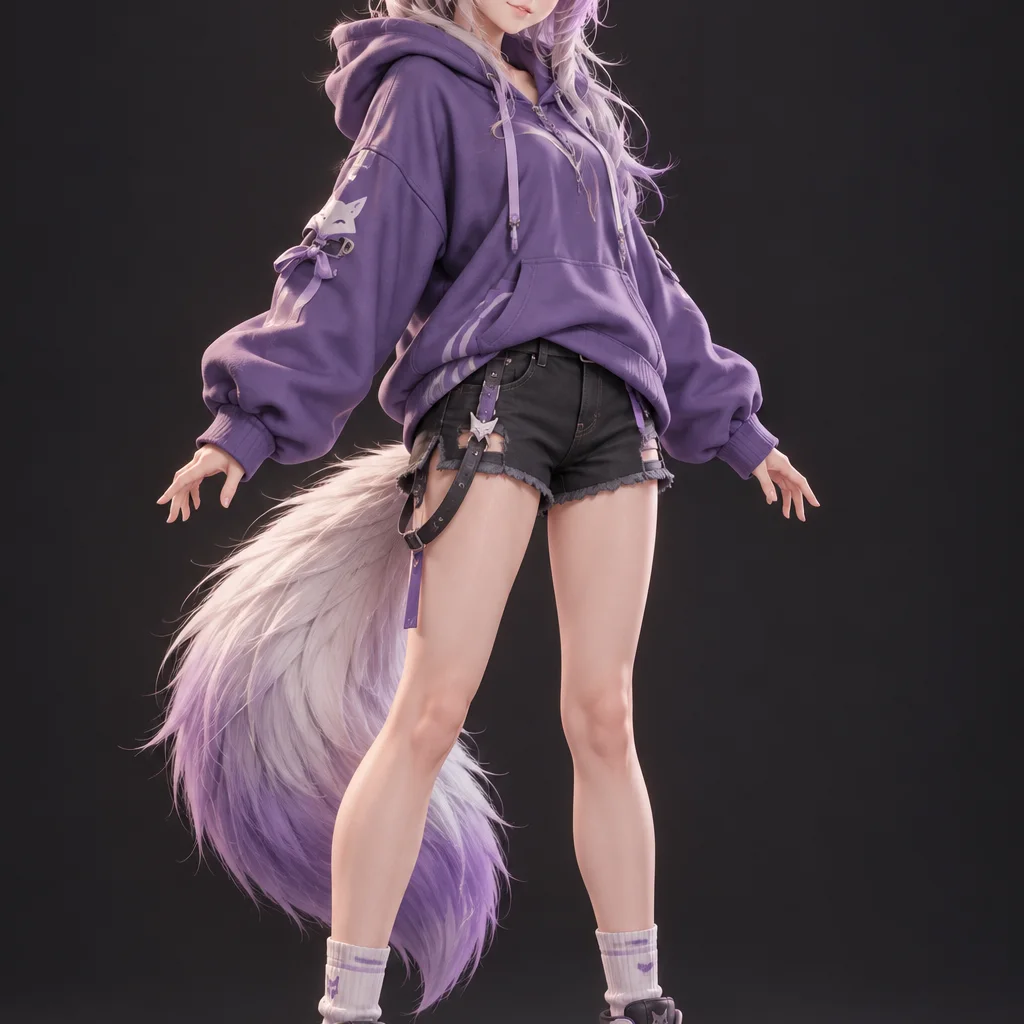 VRChat temel mesh'i olarak oluşturulmuş, tilki kulaklı ve A pozundaki avatar karakteri